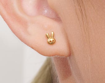 Titan niedliche Kaninchen Ohrstecker • Push Pin Ohrringe mit flacher Rückseite • Tragus Ohrstecker • Helix Muschel Ohrstecker • Knorpel Ohrstecker • Geschenk für Sie