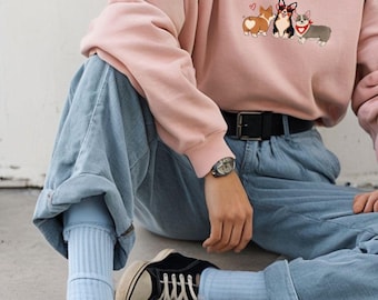 Corgi Hearts Valentine's Day Sweatshirt, Dog Graphic Crewneck