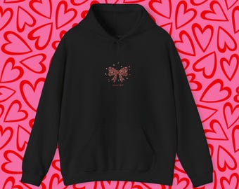 Valentine Doodle Sweatshirt, Tiny Heart Bow Hoodie, Cute Valentine's Sweater, Heart Design, Cozy Gift