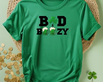 Bad Boozy Unisex Tee, St Patricks Day Drinking Shirt, Lucky Gear, Shamrock Swag, Men Women Irish Shirt, St Pattys Day, Shamrock