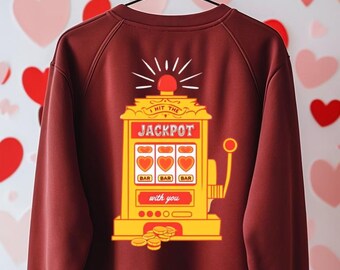 Valentine Jackpot Crewneck, Unisex Sweatshirt with Heart, Slot Machine Theme, Valentine's Day Gift Idea, Romantic Gift, Valentine's Day