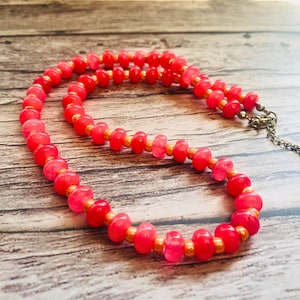 Passion Fruit Sorbet Pink & Orange Jade Candy Bead Necklace