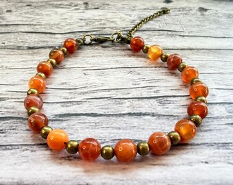 Fall Color Gemstone Bracelet – Burnt Orange Fire Agate on Antique Bronze