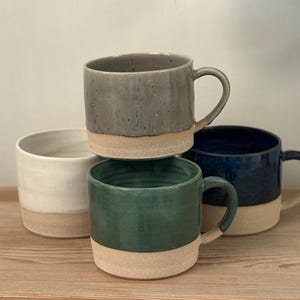 Handcrafted Stoneware Tea Mug: Large / XL (450ml) Ceramic Mug, Available in Green, White, Grey or Blue Glaze