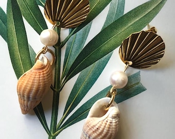 Pearl and shell mermaid earrings