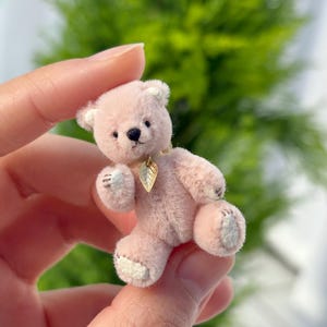 Pink Teddy Bear small, Tiny Teddy Bear with Red Heart –  OOAK traditional artist teddy bear techniques, Handmade, Miniature animals