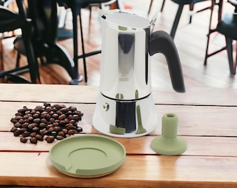 Zubehör für 4 Tassen Bialetti Espressokocher Venus & LIDL KONA - Untersetzer + Tamper + Ständer für Kaffeetrichter + Auffangschale - LIDL