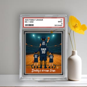 Basket-ball n° 1 papa grand-père homme et enfants style carte à collectionner personnalisé bloc acrylique, cadeau d'anniversaire de fête des pères pour amateur de basket-ball