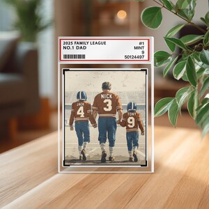 Placa de acrílico personalizada estilo cartão colecionável "Futebol nº 1" com o nome do pai, homem e filhos, presente de dia dos pais para o pai do futebol, presentes para o marido