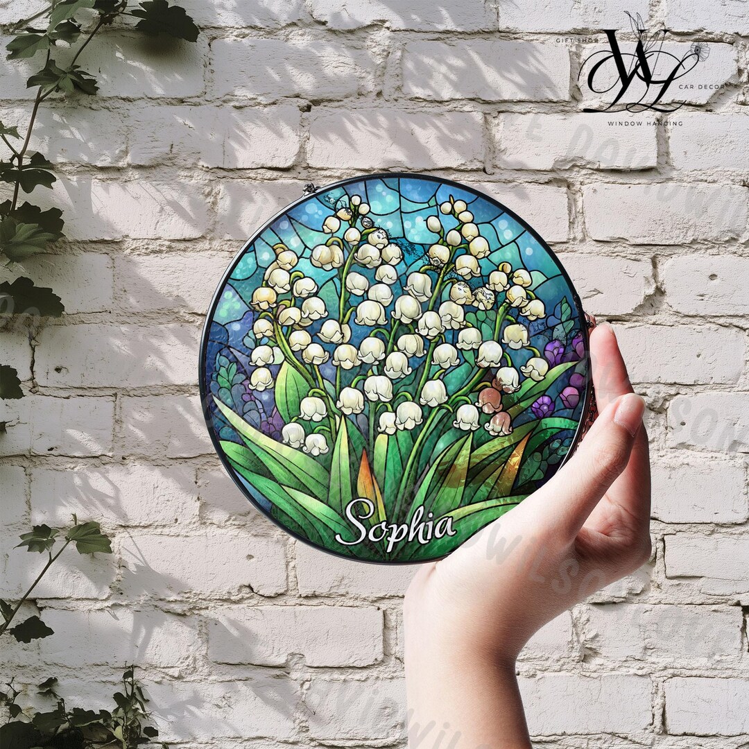 Personalized Lily of the Valley Stained Glass Window Hanging, Custom ...