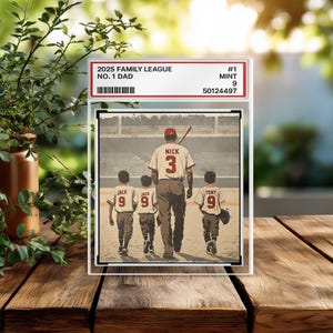 Cartão colecionável de beisebol nº 1, pai, homem e filhos, bloco de acrílico personalizado, placa para pai, presente de dia dos pais para pai e marido do beisebol