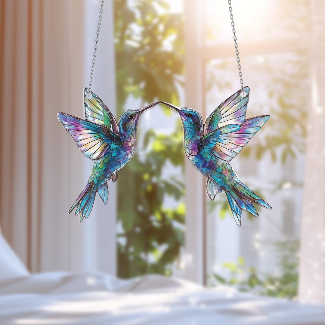 Hummingbird Pair Window Hanging – Colorful Acrylic for Nature Lovers ...