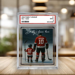 Plaque acrylique de style carte à collectionner de hockey sur glace pour papa et enfants, Plaque acrylique personnalisée pour la fête des pères, Bloc acrylique familial personnalisé