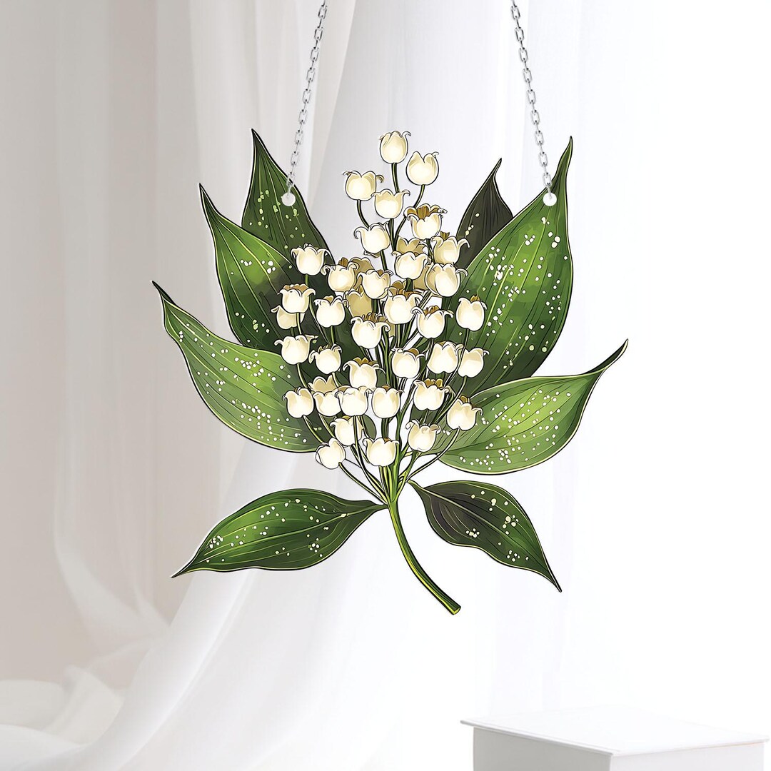 Lily of the Valley Acrylic – Faux Floral Window Hanging With Green ...