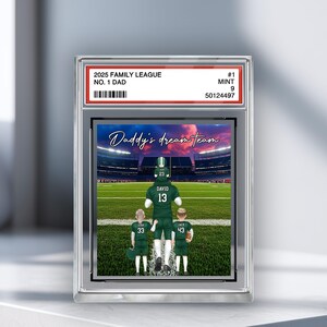 Daddys Dream Team Acrylblock, individuelles Vatertagsgeschenk mit Kindernamen und Trikotnummer, personalisierte Fußballkarte
