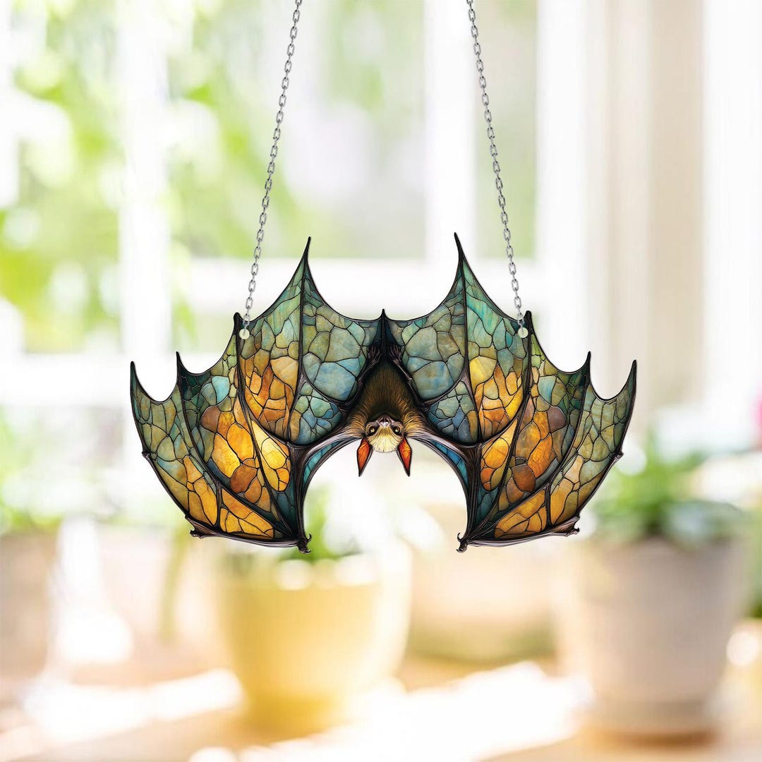 Cute Bat Window Hanging – Artistic Gothic Decor With Colorful Wings for ...