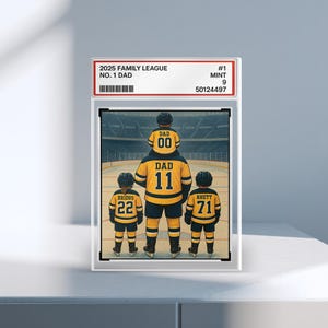 Style carte à collectionner de hockey pour papa et enfants n° 1, Plaque acrylique personnalisée, Cadeau pour la fête des pères, Figurine familiale personnalisée Bloc acrylique