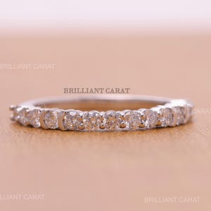 Lab Grown Diamond Delicate Wedding Band  Dainty Diamond Wedding Band 14K White Gold Thin Stackable Ring Half Eternity Diamond Band For Women