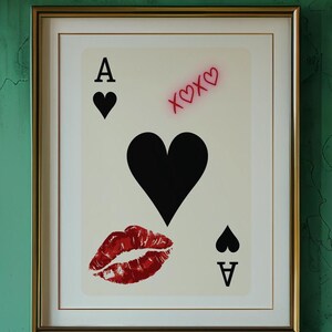 Ace of Hearts, Black Art Retro, Playing Card Print, Trendy Wall Art, Red Lips Wall Art, Digital Art Download, Poster Prints