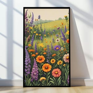 Wildflower Meadow Wall Art Printable Boho Floral Digital Download Colorful Wild Flowers Poster Nature Botanical Print Cottagecore Home Decor
