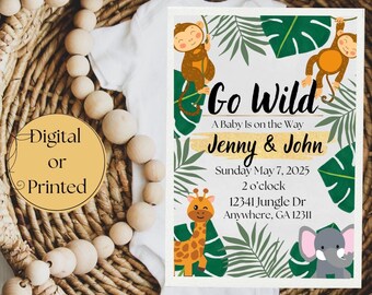 Safari Baby Shower Invitation Template, Jungle Baby Shower Invite, Let’s Go Wild, Gender-Neutral Baby Shower, Editable Canva Invite
