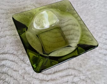 Vintage Anchor Hocking Avocado Green Glass 3.5" Ashtray 4 Slot Cigar MCM