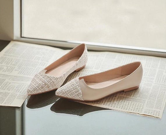 Women’s Tweed Pointed Toe Flats – Elegant Slip-On Shoes for Work, Parties and Everyday Style | Black and Cream | Trending New-style Shoes