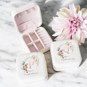 Mini Personalized Jewelry Box – Bridesmaid Gift with Name & Initial | Small Travel Jewelry Holder for Wedding Day | Flower Girl