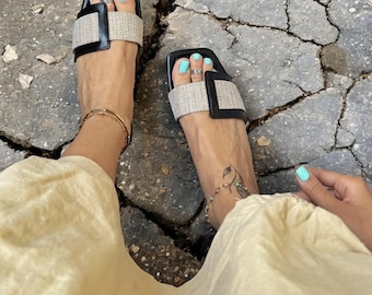 Square Toe Slide Sandals – Women’s Summer Flat Slip-On Shoes, Casual Chic Open Toe Flats, Multiple Color Options | Stylish Women Sandals