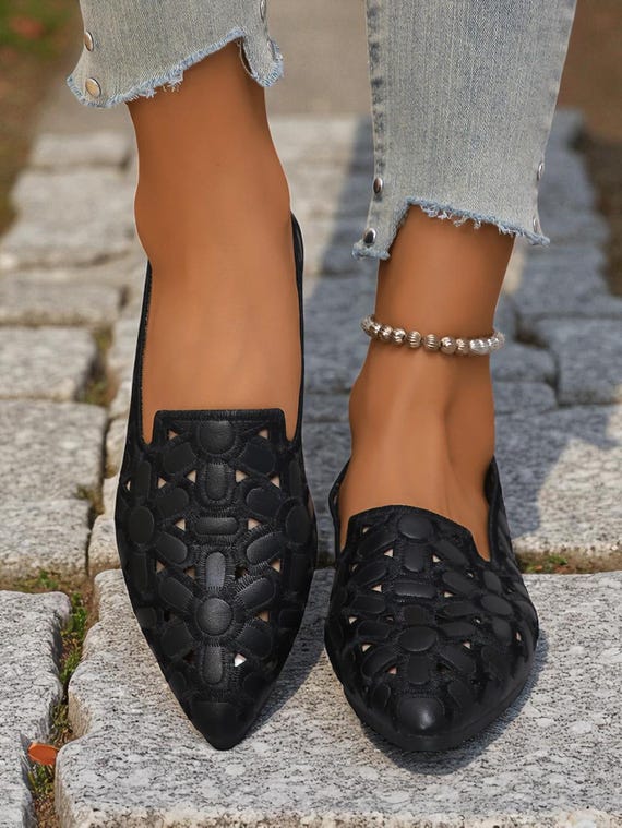 Black Leather cutout women’s  Loafers Hereu Cut-Out Leather Loafers In Black - 30% Off | Editorialist main image 2