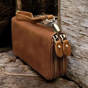 Cowhide Genuine Leather Purse - Clutch Purse Double Zipper Cards Clutches Vintage Woman and Men Genuine Leather Long Wallet.