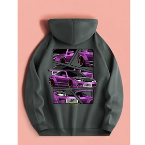 JDM Car Hoodie Anime Style – Streetwear Drift Car Graphic Pullover | Nissan Silvia S15 Sweatshirt Gift for Car Lovers & Tuners