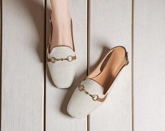 Women’s Slingback Loafers – Flat Dressy Shoes with Buckle Detail | Chic Casual, Office & Travel Footwear | Soft Blue, White, Beige| Trending