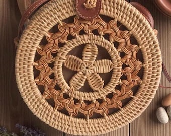 Borsa a tracolla in paglia e rattan in stile boho senza sforzo / Look estivo per donna / Borsa essenziale per le vacanze / Borsa in rattan con design naturale e terroso per donna