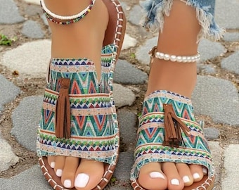 Women's Casual Beach Sandals | 2025 Summer Open Toe Flats | Holiday Travel Shoes | Unique print | Summer Ready | Breathable Women's Sandals