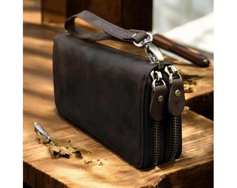 Genuine Leather Clutch Bag – Handmade Women’s Purse, Luxury Wristlet, Small Evening Handbag, Minimalist Leather Wallet, Gift for Her