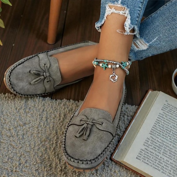 Women’s Suede Loafers | Tan, Pink, Blue & Grey Slip-On Flats | Comfortable Everyday Moccasin Shoes | Casual Chic Footwear