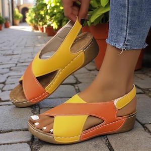 Women's Contrast Color Wedge Sandals | Summer Peep Toe Platform Shoes | Non-Slip Beach Roman Sandal |Trendy Women's Colorblock Wedge Sandals