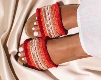 Boho Fringe Slide Sandals – Embroidered Summer Flats for Women, Festival Slip-On Shoes, Beach & Vacation Sandals | Fashion Trending Sandals
