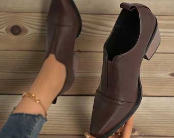 Schwarz & Schokolade Braun Spitz Loafer Heels | Minimalistische schicke Slip-On-Schuhe | Alltags Smart Casual Schuhe | Bequemer Tragekomfort