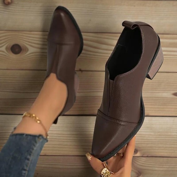 Black & Chocolate Brown Pointed Toe Loafer Heels | Minimal Chic Slip-On Shoes | Everyday Smart Casual Footwear | Comfortable wear