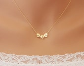 Mom 39 s necklace-Three initial hearts Necklace in Gold - simple small short necklace, romantic birthday gifts, Mother 39 s Day gift for her