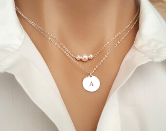 Personalized Necklace-Initial Cute Bird with Pearl Necklace-STERLING SILVER CHAIN--Monogram Necklace-Perfect Gift-Birthday Present-everyday