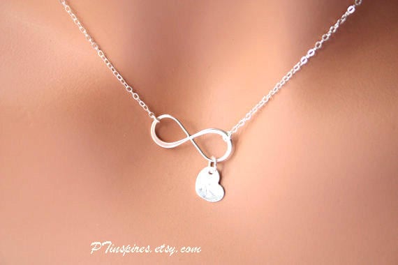 All Sterling Silver Infinity necklace engraved monogrammed charm with option you can choose more heart with tiny Cross and Heart