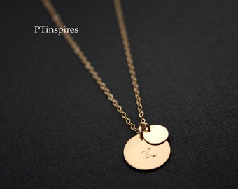 14k gold filled Personal Initial Disc Necklace, Mom Gift, Mother daughter, Mom and Son necklace, Mom necklace, everyday wear, Personal gift