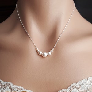 Wedding bridal Jewelry Set Elegant Pearl Earrings & Necklace in Sterling Silver. Cute pearl with different sizes. Bridesmaid gifts image 3