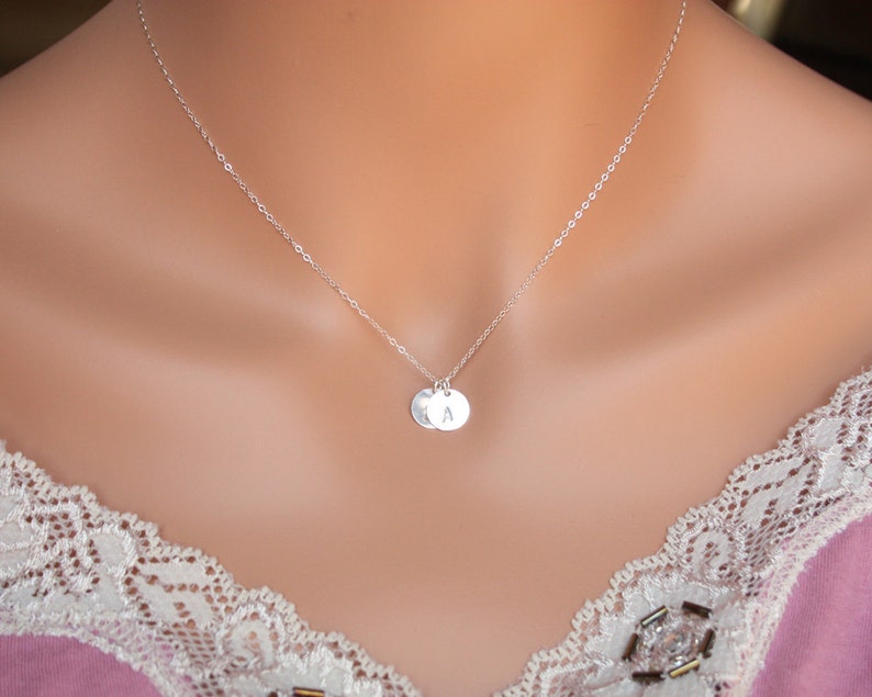 Birthday gift engraved monogrammed Disk Customized Two Initial Disks Necklace All Sterling Silver Mom/'s Necklace personalized necklace