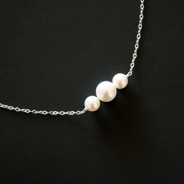 Wedding Bridal Trio Pearls Necklace - You can make your choice of Sterling Silver or Gold Filled, single Pearl or three pearls necklace