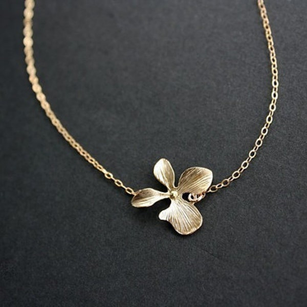 Single Orchid Necklace - Gold Filled/ Sterling Silver simple flower necklace, wedding bridal jewelry, bridesmaid gifts, Mothers day gifts