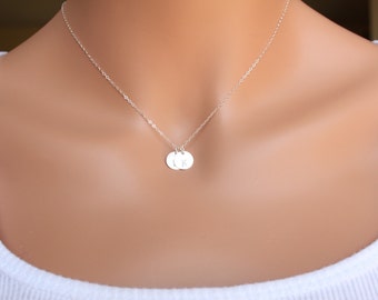 Sterling silver disc necklace, two discs necklace, personal initial disk, customized initial, mom daughter gift, grandma granddaughter gift